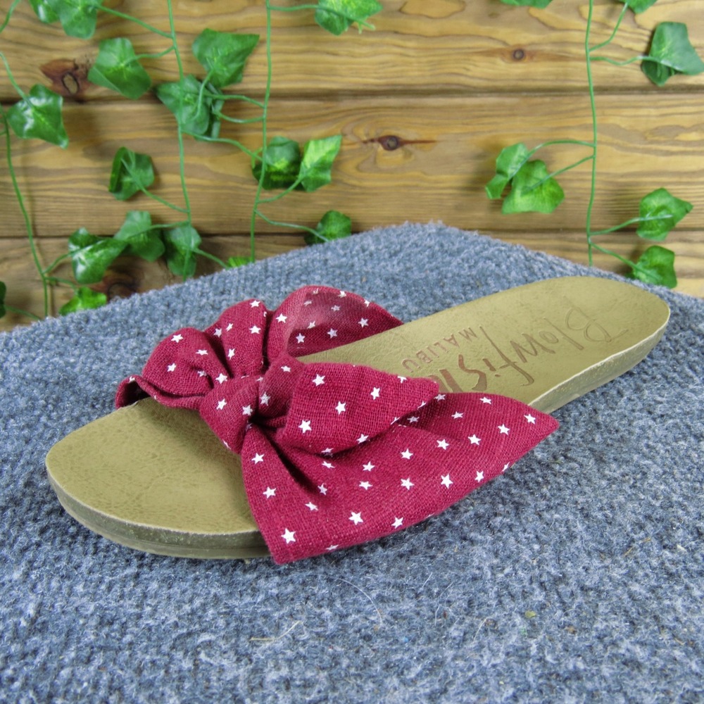 Blowfish Malibu Women's 7.5 Red Fabric Bow‎ Slide Sandals Casual Lightweight